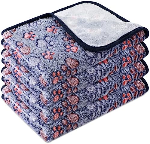 Tatuo 4 Pcs Fleece Dog Blanket for Puppy Cat, Blue, 24 x 16 in, Paw by Tatuo