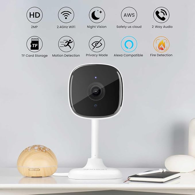 Baby/Kids/Elderly/Dog/Cat Monitoring Camera, Alexa & Google Camera | AI Smart Detection & Alarm, 2-Way Audio, Night Vision, 2.4G WiFi App Control, Cloud & SD Card Storage, 2 Pack