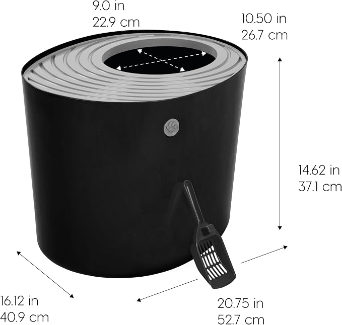 IRIS USA Large Top Entry Cat Litter Box, Hooded Privacy, Black/Gray | Dog-Free Zone, Mess Containment System, Protected Interior, Secure Lid Access, Reduced Tracking, Odor Trapping