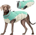 FUAMEY Dog Coat for Large Dogs, Fleece Dog Winter Jacket with Harness | Puppy Cold Weather Coats Reflective Pet Puffer Vest with Zipper Water-Resistant Warm Dogs Snowsuit Windproof Mint Green XL
