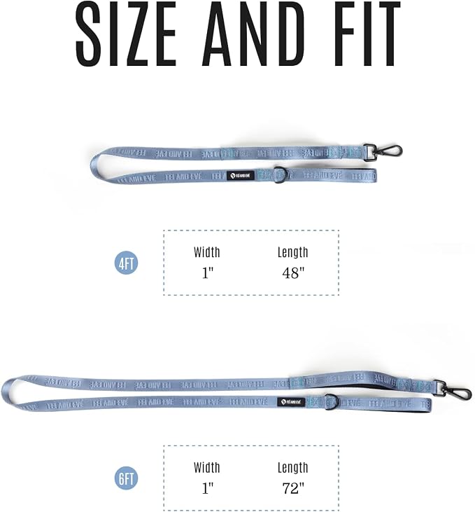 Fei & Eve Classic Dog Leash | Soft-Touch 210D Nylon, Dual Padded Handles, Traffic Handle, Tangle-Free, Heavy Duty, Dusk Blue, 6FT