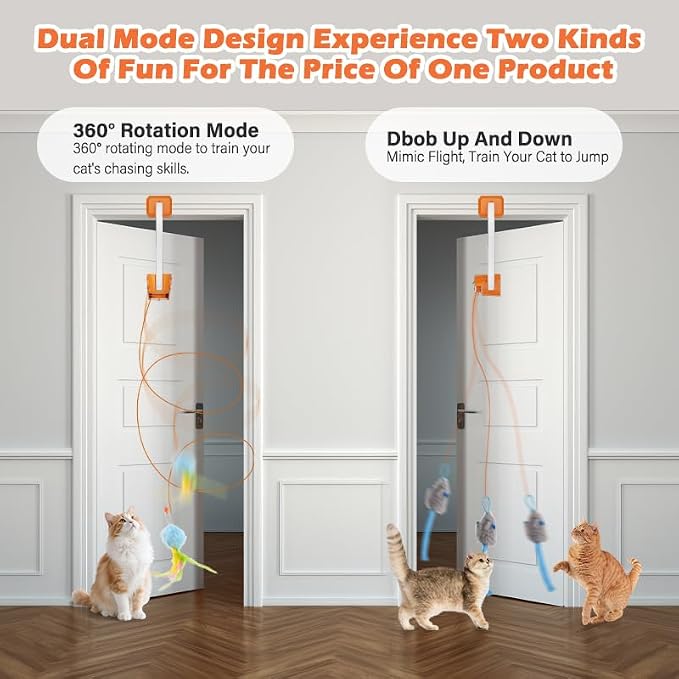 Interactive cat toy, Electric cat teaser, Door clip, 2 Motion modes,Gray | 360° Rotation • Random Jumping • Type-C Rechargeable • Door Clip Design • For Indoor Cats