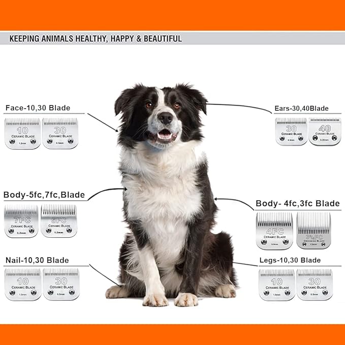 5PCS Dog Grooming Clipper Replacement Blade Compatible with Andis Clipper | Dog Clipper Blade for Oster A5/Wahl KM Series Dog Clipper,Ceramic Blade & Stainless Steel Blade(10+30+40+5FC+7FC)