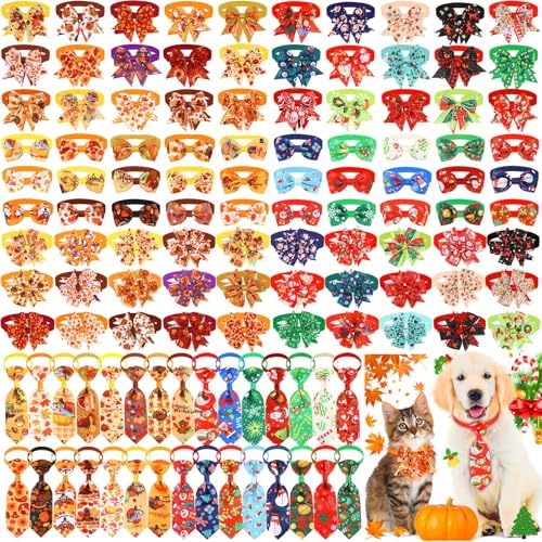 Talltalk 120 Pcs Thanksgiving and Christmas Dog Bow Tie Collar Set by Talltalk