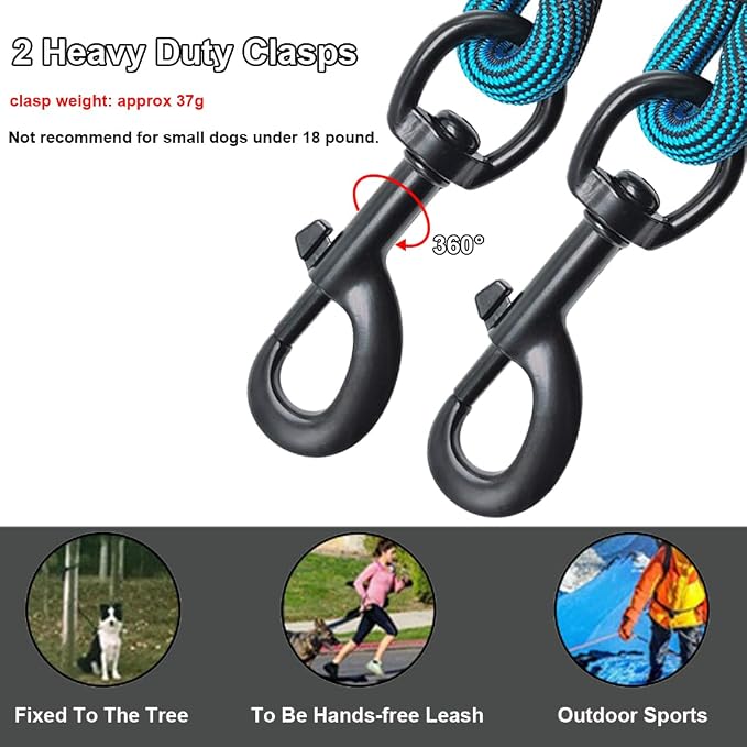 BTINESFUL Tie-Out Long Rope Dog Lead 8/12/20/30/50/75ft Dog Tether for Yard | Large Medium Dogs Outdoor Training, Playing, Camping, or Backyard (8 Foot, Blue Black)