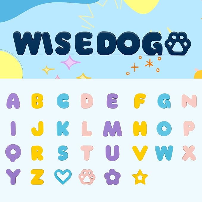 Wisedog Dog Charms for Collar, Navy, 19MM | 30 Pcs, Silicone Letter Charms, Waterproof Alphabet Pet ID, For Dog Cat Collars, DIY Personalized Name Pendant