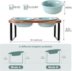 SPUNKYJUNKY Ceramic Elevated Tilted Dog Bowls Bone-Shaped Raised with 2 Height Iron Stand, 6.9'' Dog and Cat Food Water Bowls Set Non-Slip for Small Medium Sized Breed - 20 OZ,Light Green