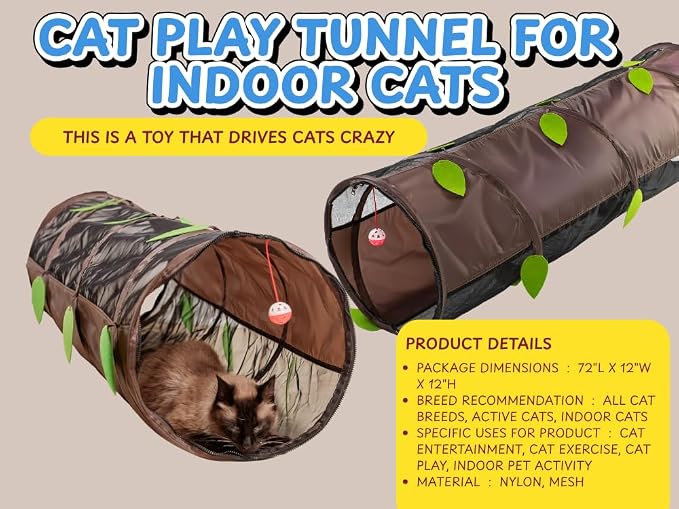 48" Cat Tunnel Mesh Play House | Collapsible Design | Breathable Mesh | Indoor & Outdoor | Connects to Cat Tents