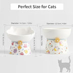 Elevated Ceramic Cat Bowls, 15°Raised Cat Food Bowl, Whisker Friendly Anti Vomiting Cats Dishes, Anti Vomiting & Protect Pet's Spine, Feeder Dish for Indoor Kitty and Small Dogs (Cat Pattern)