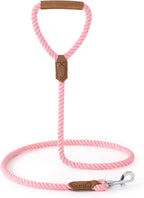 Mile High Life Dog Leash Braided Cotton Rope w/Leather-Wrapped Ends/Handle | Rust-proof 360° swivel clasp, Heavy-duty for medium/large breeds. Great for weddings, daily walks (4 FT, 1/2", Pink)