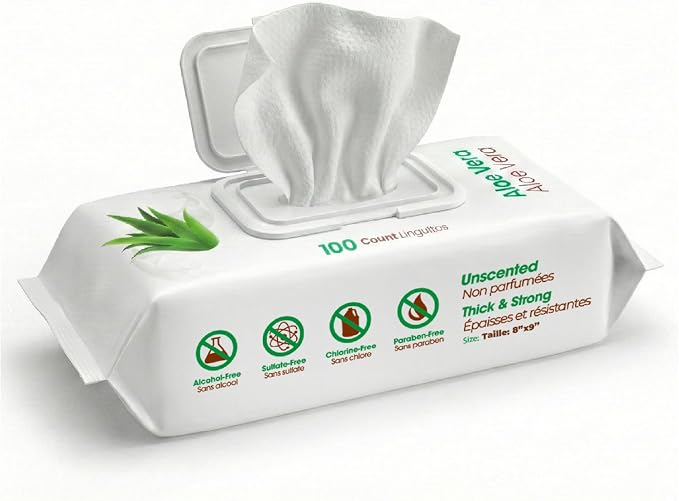 Best Pet Supplies Cleaning Dog Wipes - Hydrating Aloe, 100 Count | Unscented, Large 8x9" Pet Wipes, Vitamin E, Puppy & Cat Safe, Gentle Grooming, Resealable Pouch Prevents Drying