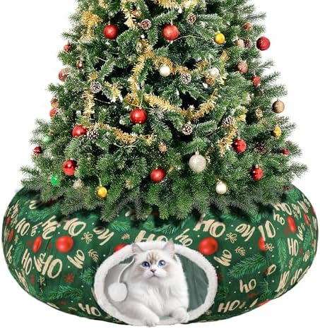 Cat Tunnel Christmas Tree Skirt, Foldable Donut Tunnel Bed Green by Midollarle