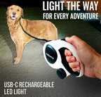 AVANTO Retractable Dog Leash with Flashlight, 16ft Heavy Duty LED Night Safety Leash for Dogs up to 110lbs – 360° Tangle-Free, USB Rechargeable Light, Waste Bag Dispenser, One-Hand Brake & Lock