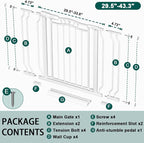 Fairy Baby 29.5"-43.7" Extra Wide Baby Gates No Drill, Auto Close Press Mounted Dog Gate for Doorways, Adjustable Width Walk Through Pet Gates for The House, White