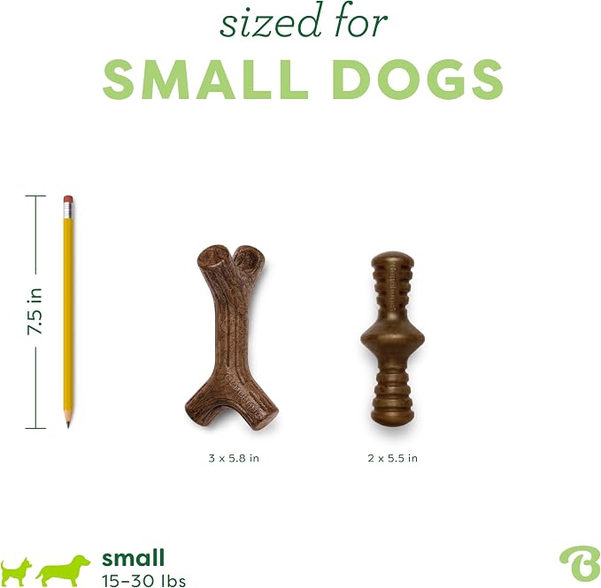 Benebone 2-Pack Maplestick/Zaggler Durable Dog Chew Toys, Dog Bones, Small
