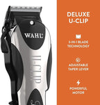 Wahl Pro Animal Deluxe U-Clip Trimmer, Black & Chrome | Adjustable 8, 1.5, and 1.8 mm Cutting Lengths, Includes 7 Attachment Combs, Ideal for Light and Medium Coats