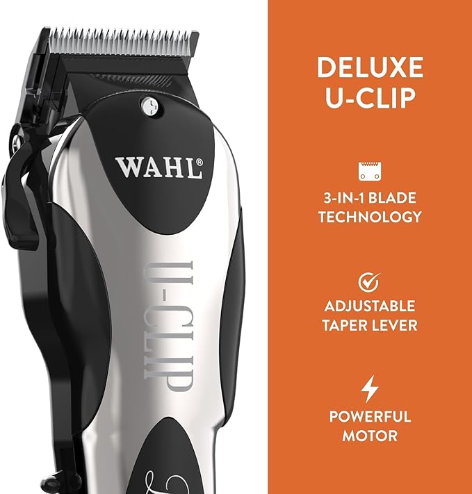 Wahl Pro Animal Deluxe U-Clip Trimmer, Black & Chrome | Adjustable 8, 1.5, and 1.8 mm Cutting Lengths, Includes 7 Attachment Combs, Ideal for Light and Medium Coats