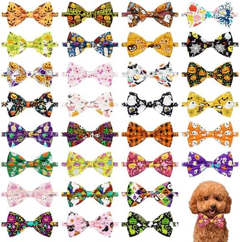 Halloween Dog Bow Ties Bulk for Small Dogs 30 Pack 3.9"*2.1" S by Bestwishforyou