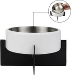 DBL3000E Intersecta Small/Medium Concrete and Stainless Steel Bowl 16oz (2 Cups) with Metal Stand Pet Feeder, White/Black