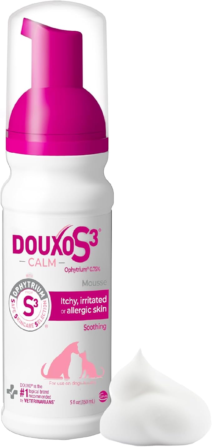 Douxo S3 Calm Itch Soothing Mousse for Dogs & Cats | Helps Support Itchy, Irritated or Allergic Skin, Soothing Dog Skin Allergies - Itch Relief for Dogs, 5 fl oz