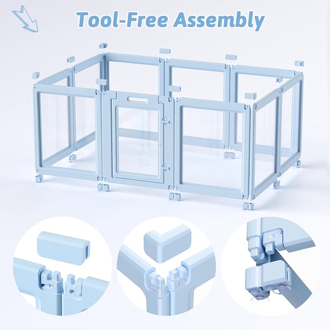 Acrylic Dog Playpen Indoor, Puppy Playpen, Acrylic Dog Pen, 10PCS | 23.6" H, Skin Pink, Purple & Sky Blue, Clear View, No-Gap Escape-Proof, Tool-Free Setup, For Puppies & Small Dogs