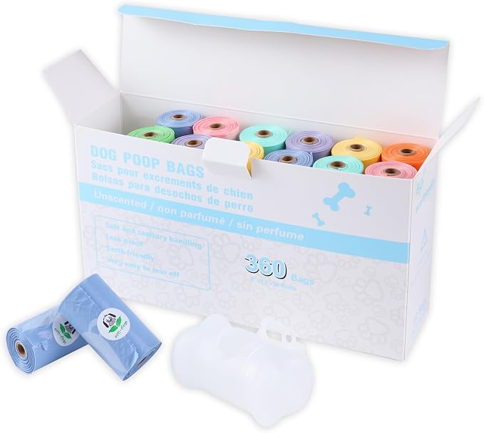 ECO-CLEAN 360 Count Dog Poop Bags with Dispenser, Leak-Proof, Unscented, 0.2 Ltr Capacity, Indoor/Outdoor Use | Leak-Proof, Unscented Doggie Waste Bags for Dogs, Cats