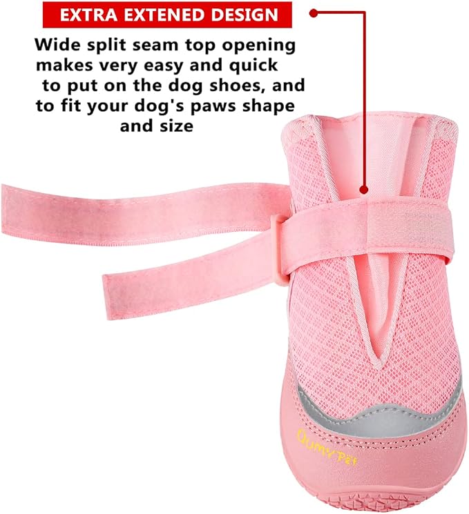 QUMY Dog Shoes for Large Medium Dog Boots & Paw Protectors for Hot Pavement | Summer Heat Protection, Mesh Breathable Nonslip Dog Booties for Hardwood Floors Indoor, Outside Walking Running Hiking Pink