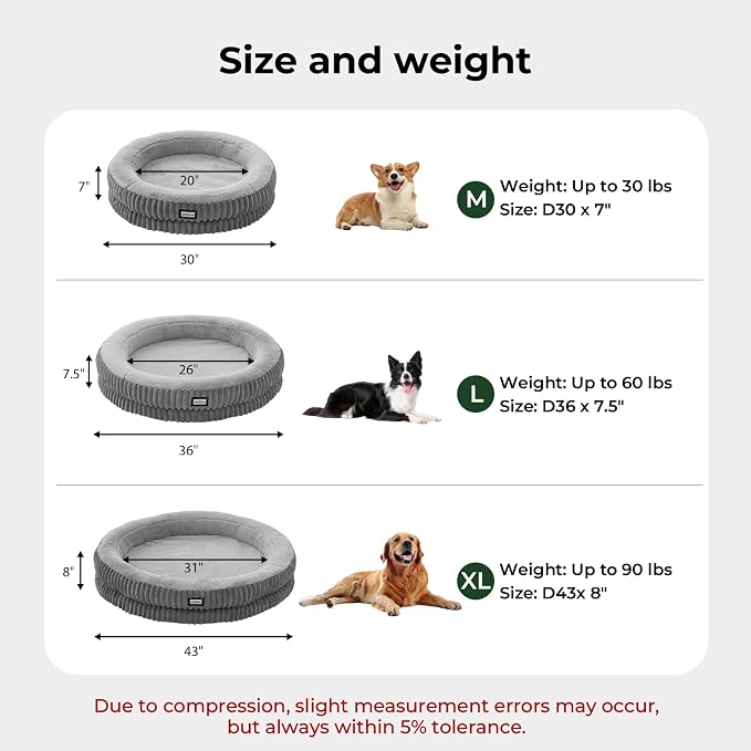 BALANCE Donut Dog Bed, 36 Inches Round Dog Bed Large Size Dogs Washable, Orthopedic Calming Dogs Beds for Kitten, Fluffy Plush Faux Fur Pet Bed with Anti-Slip Bottom