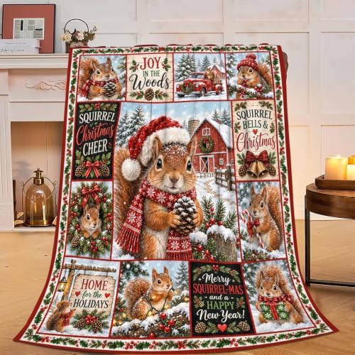 Christmas Squirrel Throw Blanket Woodland Animal Holiday Gifts 50''X60'' by Fuzawet