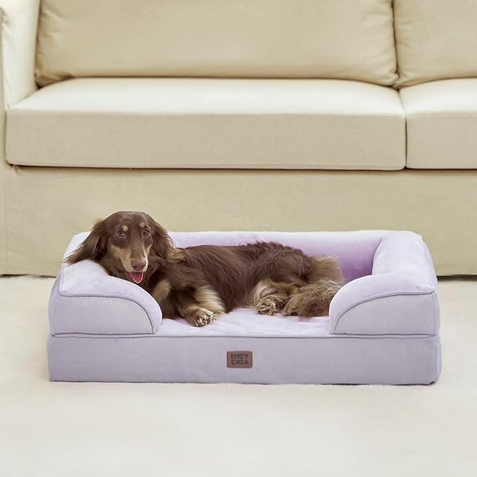 EHEYCIGA Orthopedic Dog Bed Medium Size Dog, Waterproof Washable Pet Beds | Non-Slip Bottom and Egg-Crate Memory Foam Dog Couch Bed with Washable Removable Cover, Lilac