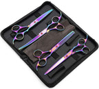 Moontay Professional 7" Dog Grooming Scissors Set 4PCS, Multicolour | Straight, Upward Curved, Downward Curved, Thinning/Blending Shears for Dog, Cat and Pets, JP Stainless Steel