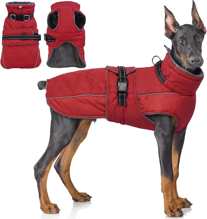 QBLEEV Warm Dog Jacket - Reflective, Adjustable Winter Coat with Turtleneck for Cold Weather, Waterproof Fleece Snowsuit for Small, Medium, Large Dogs