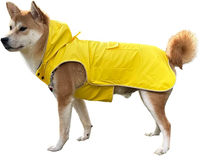 Dog Raincoat Waterproof Reflective Jacket – Lightweight Hooded Poncho with Adjustable Belly Strap & Leash Hole – Rain Slicker Coat for 2XSmall-5XLarge Dogs – Easy to Wear (Yellow X-Small)