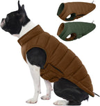 Lelepet Reversible Dog Coat Windproof Dog Jacket Lightweight Puffer Vest | Winter Jacket Warm Cold Weather Coat for Medium Dogs Adjustbale Hook & Loop Pet Apparel with Leash Hole, Pug, Brown, M