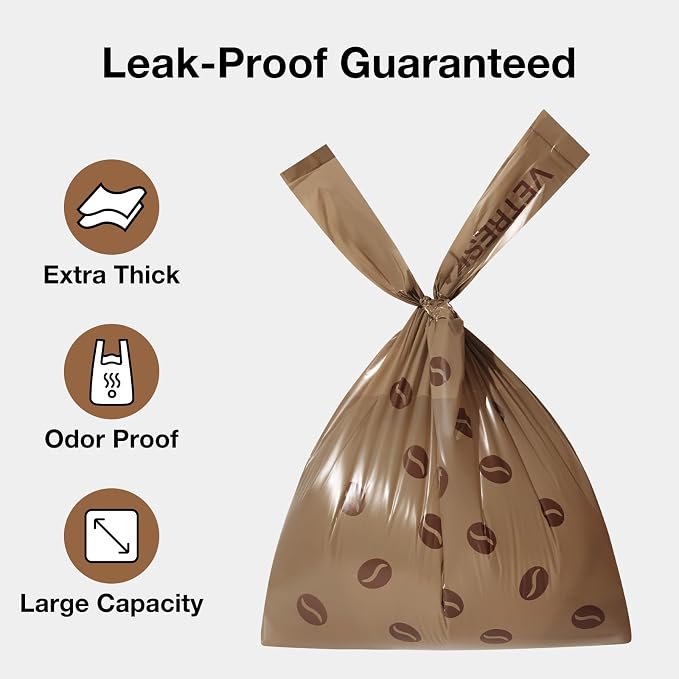 VETRESKA Dog Poop Bags with Handles 120 Count, Coffee Scented Waste Bags | Leak-Proof Thick Dog Bags for Poop, Easy-Tie Large Poop Bags, 8 Refill Rolls for Dog Walking Cat Litter