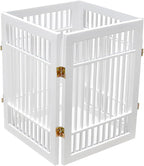 Urnporium Pet Dog Gate Freestanding, Strong Durable Folding Wooden Fence, Portable Acacia Hardwood Safety Barrier for Indoor & Outdoor Use (White Pet Gate, 4 Panel 24" Tall)
