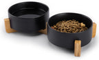 MateeyLife Ceramic Dog and Cat Bowls with Stand, 2-Pack Food and Water Bowl Set - Non-Slip Pet Bowls for Small & Medium Size Dogs，28.7OZ(Black)