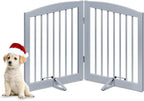 PUPETPO Freestanding Pet Gate for Dogs, Foldable Wooden Dog Gate for House, Indoor Pet Barrier for Stairs, Doorways, Support Feet Included, 24" Height 2 Panels, Grey