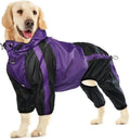 Dog Raincoat, 4 Leg Waterproof Dog Rain Jacket with Hood, Purple XL | Rain Coat For Small Dogs, Doggy Poncho With Leash Hole, Snap Buttons, For Rainy Snowy Weather Walks, Hiking, Camping