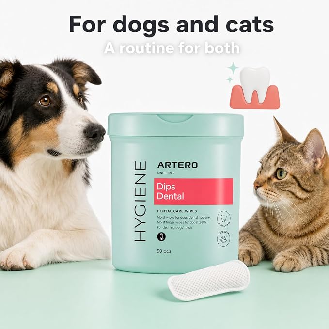 ARTERO Disposable Teeth Cleaning Wipes for Dogs and Cats - 50 Wipes