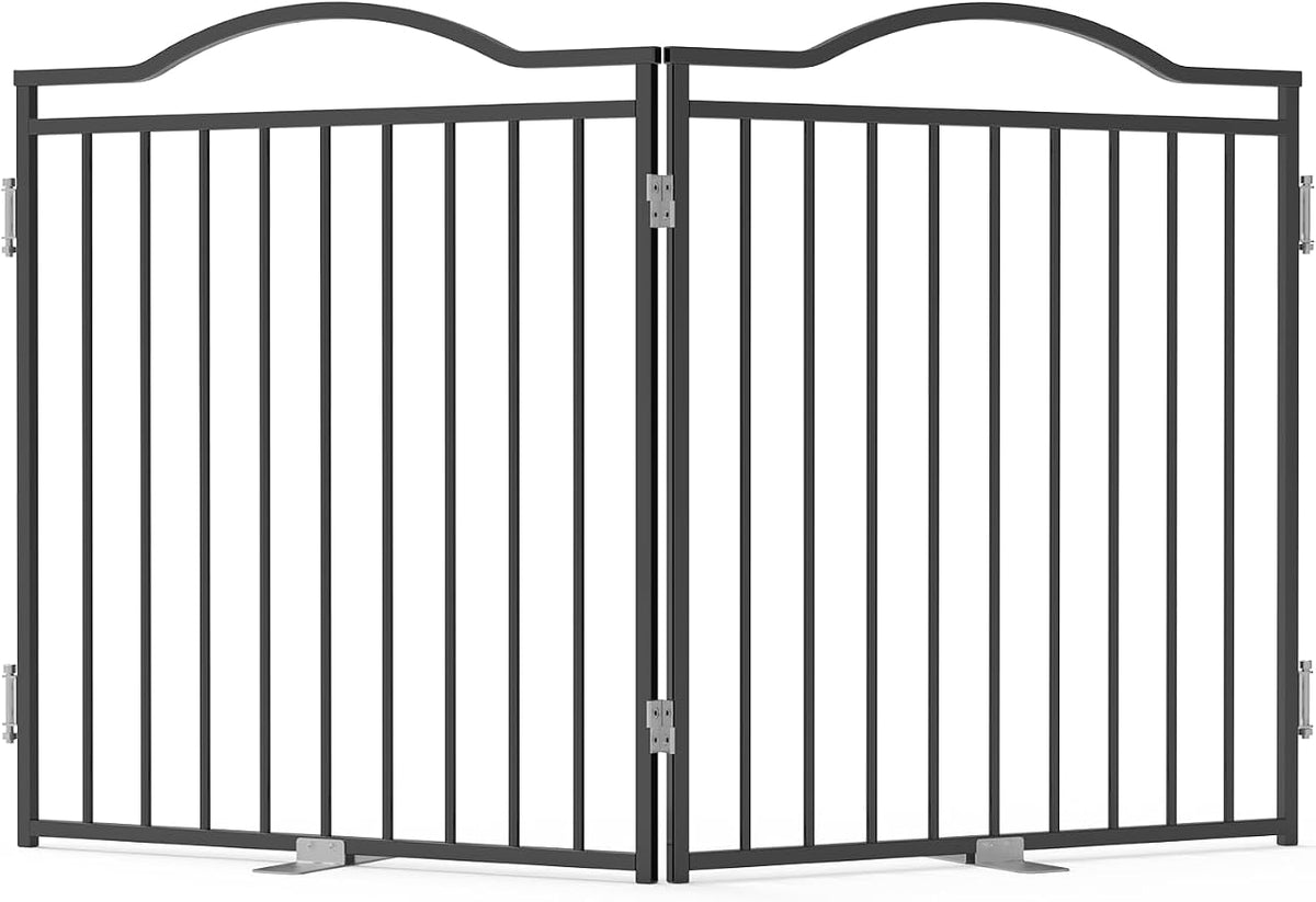 No Pawblems Full Metal Freestanding Pet Gate for Doorways | 2-Panel Foldable Indoor Metal Pet Fence for Extension, Extra Wide Puppy Gate for Stairs, Deck, Yard, 52" W x 30 H, Black