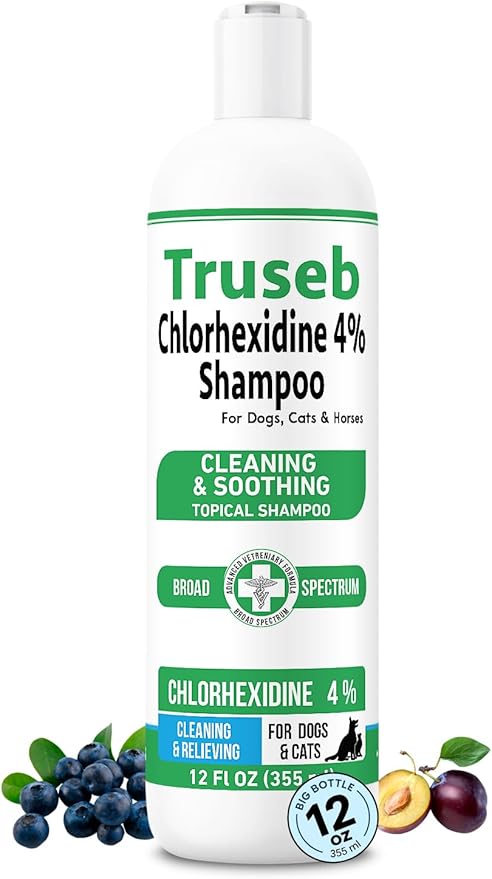 Truseb Topical Chlorhexidine 4% Shampoo for Dogs, Cats, and Horses with Plum/Blueberry Scent - 12 oz - Made in U.S.A (Chlorhexidine 4% Shampoo, 12 oz)