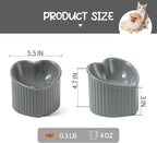 5.5 Inch Grey Ceramic Raised Tilted Cat Food Bowl 1 Pack | Elevated, Love Heart Shape, Slanted, Pet Feeding Dish, Stress Free, Kitty, Small Cats, Protect Pet's Spine