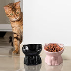 Ceramic Elevated Cats Bowls, 4Pc Extra Wide Raised Cats Bowls, Shallow Whisker Friendly Food & Water Dish, Anti Vomit, Microwave & Dishwasher Safe, 5 oz (Cat Bell 5 X 4.3'')