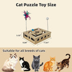 Cat Toys, Cat Scratcher Puzzle Enrichment Box - Wooden Cat Nail File with 2 Catnip Mice & 2 Balls & 2 Wand, Interactive Cat Toy Treat Maze for Indoor Cats, Stress-Free Cat Scratch Box That Trim Nails
