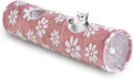 Straight Cat Tunnel for Indoor Cats 47"x12", Pink Flower | Cute Cat Toys, Collapsible Tunnel Tube with Hanging Balls for Puppy Kitten Rabbit