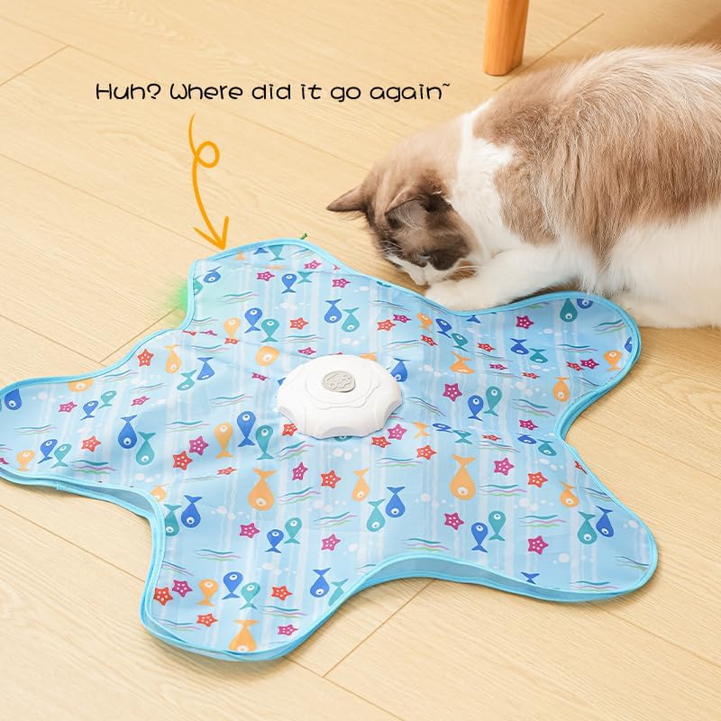 Rechargeable Automatic Cat Toy, 3-Mode Touch-Activated Interactive Toy with Random Motion, Concealed Feather & Squeaky Sound for Indoor Cats & Kittens (Blue) - Image 5