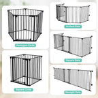 COMOMY 127.8" Extra Wide Baby Gate, Dog Gate for House Stairs Doorways | Auto Close Pet Gate with Door Walk Through, 5 Metal Panels, Hardware Mounted Baby Fence Indoor Outdoor(30" Tall,Black)