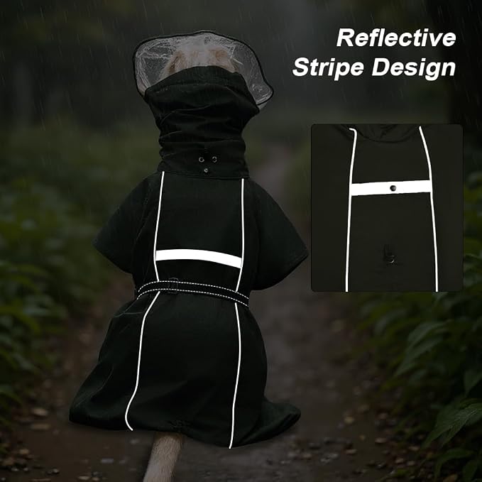 Pet Dog Raincoat Jacket Large Dog Rain Poncho with Transparent Hood, Double-Layer Structure, Adjustable, Waterproof, and Reflective, Suitable for Medium to Large (Army Green, 6XL)