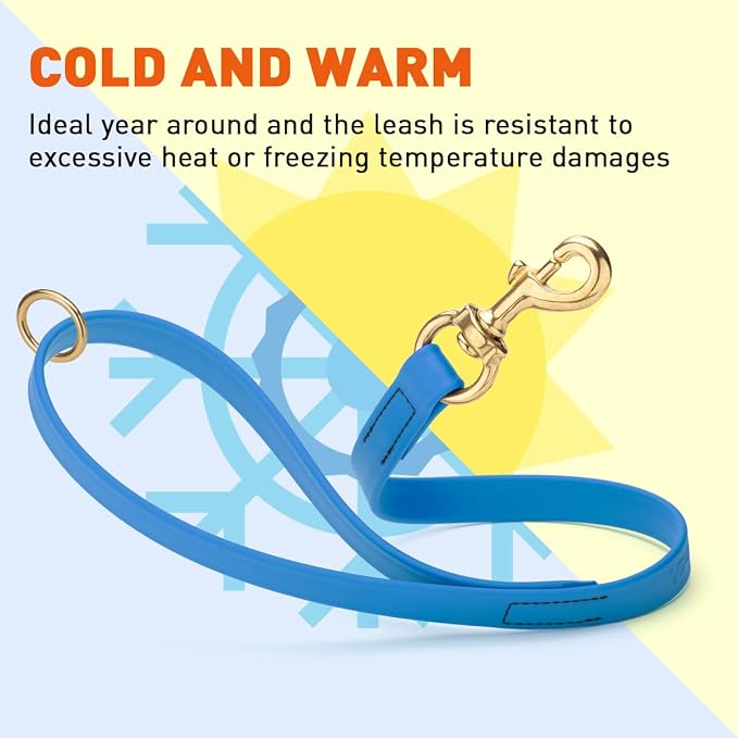 Viper Biothane K9 Working Dog Leash Waterproof Lead for Tracking Training Schutzhund Odor-Proof Long Line with Solid Brass Snap for Puppy Medium and Large Dogs 20in, Cerulean Blue